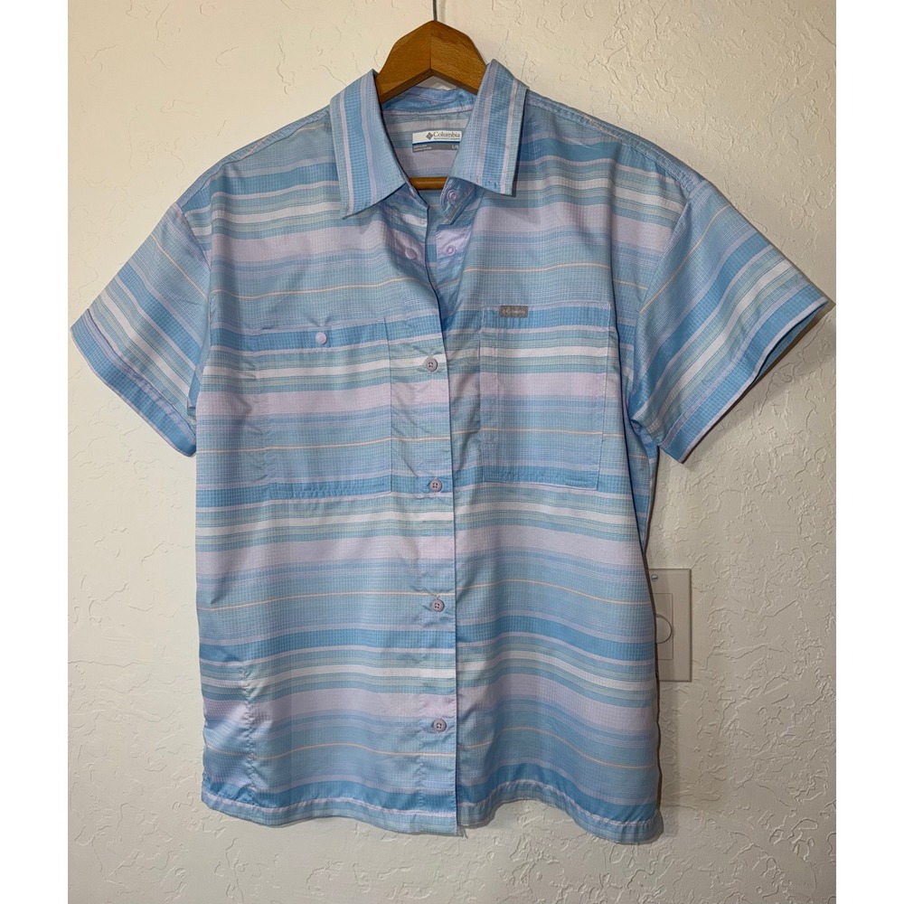 Columbia Silver Ridge Utility Striped Hiking Shirt Size Large UPF 40+ EUC